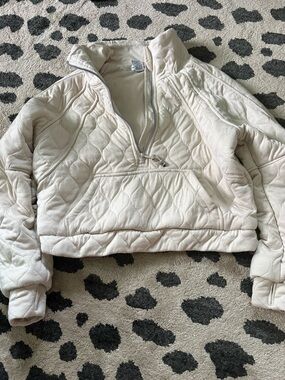 Cream Quilted Half-Zip Pullover Hoodie